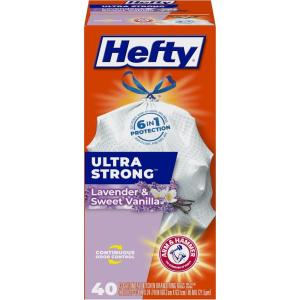 imageHefty Ultra Strong 13 Gallon Trash Bags Tall Kitchen Trash Bags 13 Gallon Size Resist Leaks Punctures and Rips Continuous Odor Control White Fabuloso Lemon Scent 80 BagsLavender  Sweet Vanilla