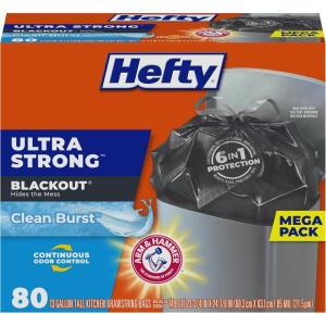 imageHefty Ultra Strong 13 Gallon Trash Bags Tall Kitchen Trash Bags 13 Gallon Size Resist Leaks Punctures and Rips Continuous Odor Control White Fabuloso Lemon Scent 80 BagsBlack