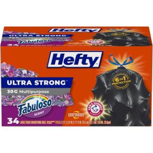 imageHefty Ultra Strong 30 Gallon Trash Bags Black Large Trash Bags 30 Gallon Size Multipurpose Break Resistant Drawstring Closure Resists Leaks Punctures and Tears Black Fabuloso Scent 50 BagsBlack