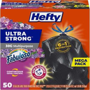 imageHefty Ultra Strong 30 Gallon Trash Bags Black Large Trash Bags 30 Gallon Size Multipurpose Break Resistant Drawstring Closure Resists Leaks Punctures and Tears Black Fabuloso Scent 50 Bagsmulticolor