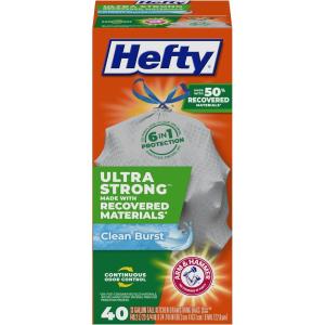 imageHefty Ultra Strong Made with 50 Recovered Materials Tall Kitchen Trash Bags Gray Clean Burst 13 Gallon 80 CountClean Burst