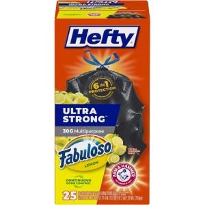 imageHefty Ultra Strong Multipurpose Large Trash Bags Black Fabuloso Lemon Scent 30 Gallon 25ct