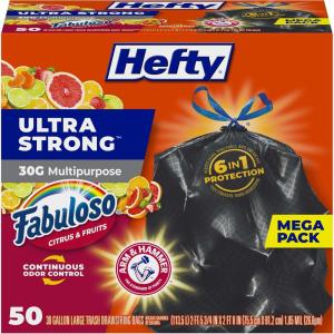 imageHefty Ultra Strong 30 Gallon Trash Bags Black Large Trash Bags 30 Gallon Size Multipurpose Black Fabuloso Citrus ampamp Fruits Scent 50 Bags