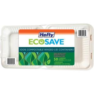 imageHefty ECOSAVE 1 Compartment Hinged Lid Containers 9 x 9 Inch 50 Count Pack of 2 100 Total1 Compartment 9x9  100 Total