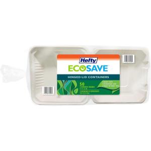 imageHefty ECOSAVE 1 Compartment Hinged Lid Containers 9 x 9 Inch 50 Count Pack of 2 100 Total3 Compartment 9x9  100 Total