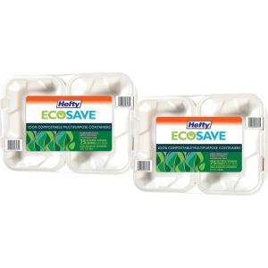 imageHefty ECOSAVE 1 Compartment Hinged Lid Containers 9 x 9 Inch 50 Count Pack of 2 100 TotalHoagie 9 x 6  150 Total