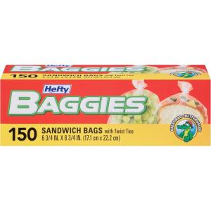 imageHefty Baggies Food Storage Bags Gallon Size Twist Tie 75 Count Pack of 9 675 TotalSandwich