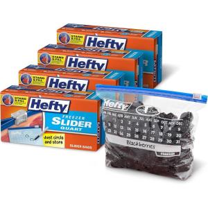 imageHefty Calendar Slider Quart Freezer Bags 1 Quart Slider Bags with Stand and Fill Expandable Bottoms Helps Prevent Freezer Burn 35 Count Pack of 4Quart
