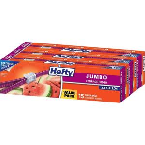 imageHefty Slider Jumbo Storage Bags 25 Gallon Size 15 Count Pack of 3 45 Total45 Count