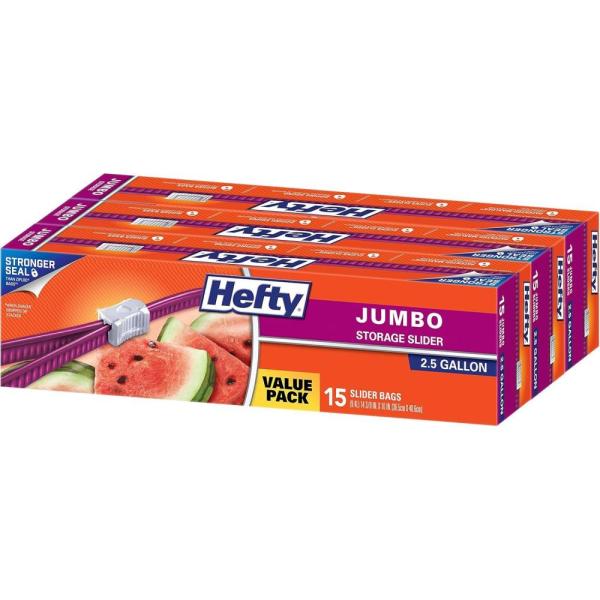 Hefty Slider Jumbo Storage Bags, 2.5 Gallon Size, 15 Count (Pack of 3 ...