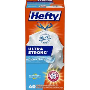 imageHefty Ultra Strong 13 Gallon Trash Bags Tall Kitchen Trash Bags 13 Gallon Size Drawstring Closure Continuous Odor Control White Clean Burst Scent 110 BagsClean Burst