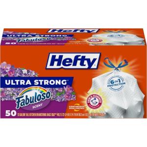 imageHefty Ultra Strong 13 Gallon Trash Bags Tall Kitchen Trash Bags 13 Gallon Size Drawstring Closure Continuous Odor Control White Clean Burst Scent 110 BagsWhite