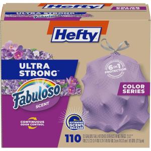 imageHefty Ultra Strong 13 Gallon Trash Bags Tall Kitchen Trash Bags 13 Gallon Size Drawstring Closure Continuous Odor Control White Clean Burst Scent 110 BagsPurple