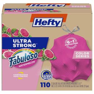 imageHefty Ultra Strong 13 Gallon Trash Bags Tall Kitchen Trash Bags 13 Gallon Size Resist Leaks Punctures and Rips Continuous Odor Control Pink Fabuloso Watermelon Scent 110 Bags