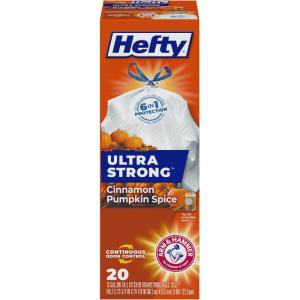 imageHefty Ultra Strong 13 Gallon Trash Bags Tall Kitchen Trash Bags 13 Gallon Size Drawstring Closure Continuous Odor Control White Cinnamon Pumpkin Spice Scent 20 Bags
