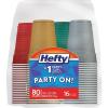 image:imageHefty Party On Disposable Plastic Party Cups 80 Count 16 Oz Cups in Assorted Colors for Gatherings Parties and More Textured Sides for Easy Gripping Strong and DurableFestive