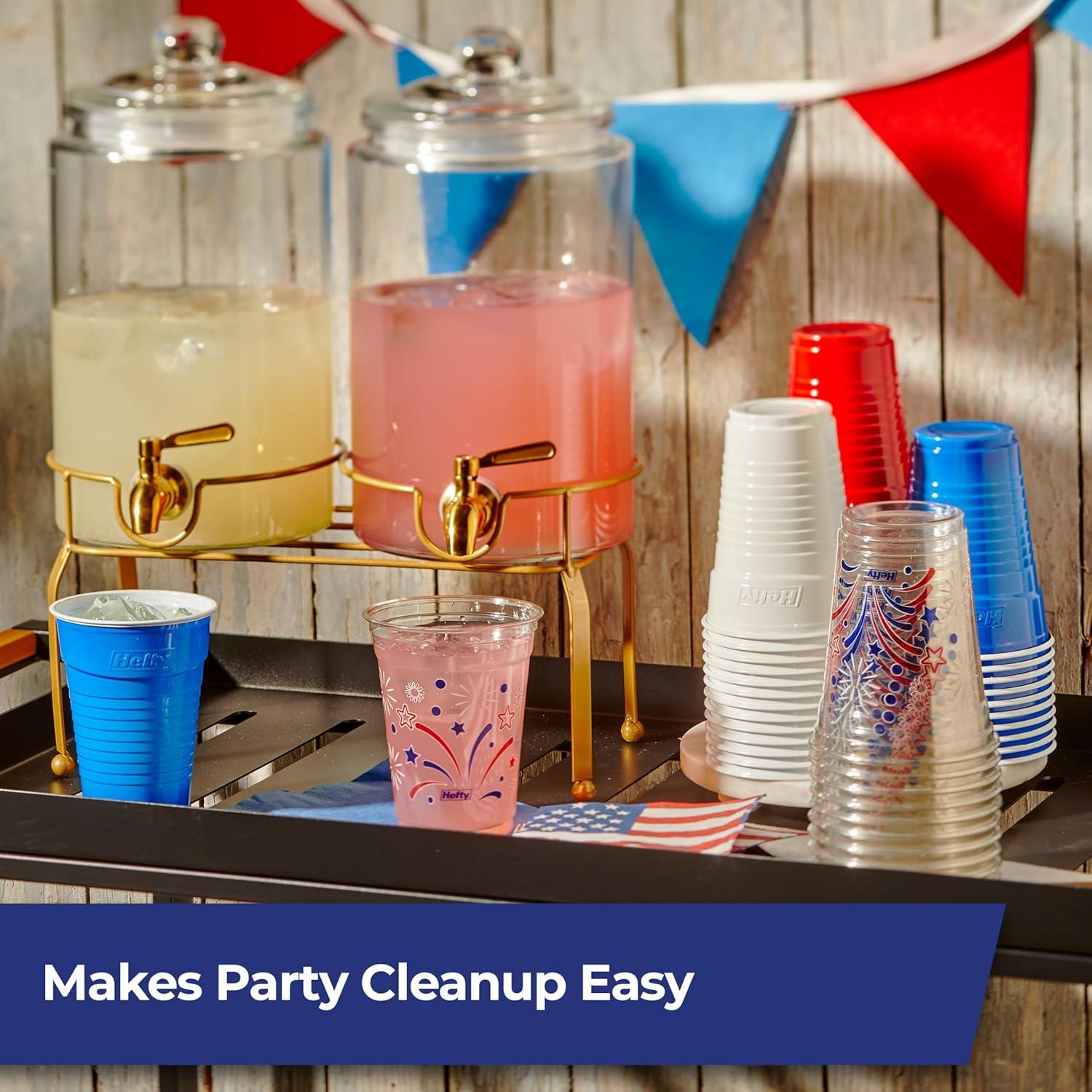 image:imageHefty Party On Disposable Plastic Party Cups 76 Count 16 Oz Cups in Assorted Patriotic Colors and 18 Oz Clear Cups with Festive Firework Print for Fourth of July Celebrations and Summer EntertainingPatriotic