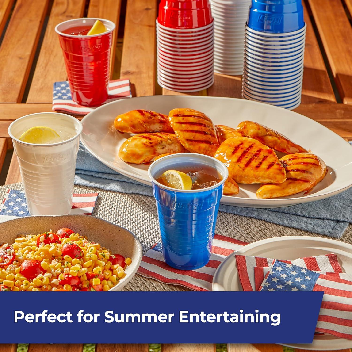 image:imageHefty Party On Disposable Plastic Party Cups 76 Count 16 Oz Cups in Assorted Patriotic Colors and 18 Oz Clear Cups with Festive Firework Print for Fourth of July Celebrations and Summer EntertainingPatriotic