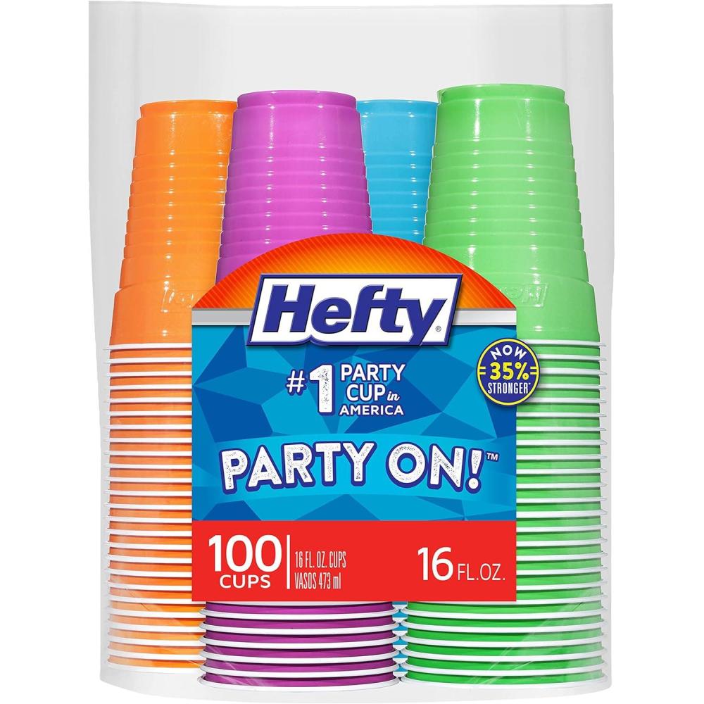 image:imageHefty Party On Disposable Plastic Party Cups 76 Count 16 Oz Cups in Assorted Patriotic Colors and 18 Oz Clear Cups with Festive Firework Print for Fourth of July Celebrations and Summer EntertainingAssorted