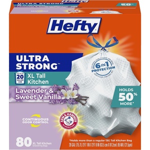 image:imageHefty Ultra Strong 20 Gallon Trash Bags XL Tall Kitchen Trash Bags 20 Gallon Size Drawstring Closure Continuous Odor Control White Lavender and Sweet Vanilla Scent 80 Bags
